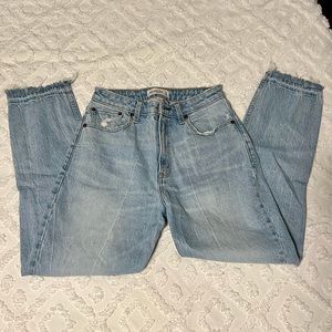 Abercrombie Cure Love Ultra High Rise Mom Jean Light Wash and Fray Bottom